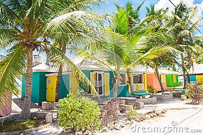 Bright colored houses on an exotic Caribbean Stock Photo