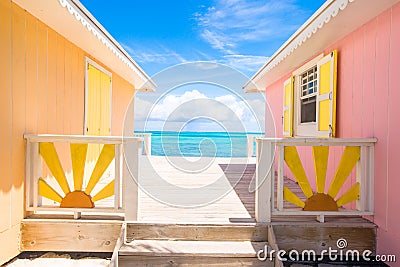 Bright colored houses on an exotic Caribbean Stock Photo