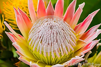 bright colored King Protea from the Fynbos of Cape Town South Africa Stock Photo