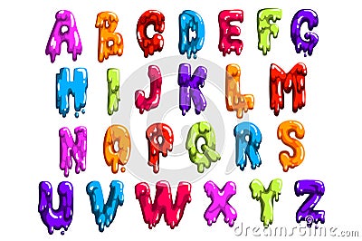 Bright-colored latin alphabet made of sweet jelly or jam. English letters from A to Z. Cartoon vector font for print Vector Illustration