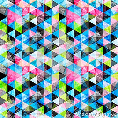 Bright colored polygons abstract psychedelic geometric background. grunge effect. Vector Illustration