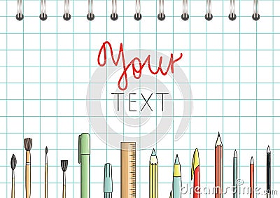 Bright colored stationery or school supplies elements Vector Illustration