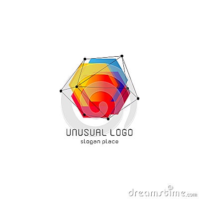 Bright colorful abstract poly construction logotype, unusual innovate design logo template, isolated polygon shape Vector Illustration