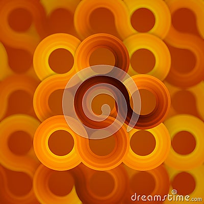 Design consisting of orange and red geometric shapes including circles and spirals. 3d rendering digital illustration Cartoon Illustration