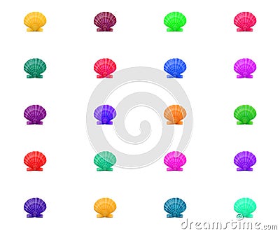 Bright colorful pattern background of multicolred sea shells in Stock Photo