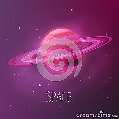 Bright colorful planet with planetary rings. Space vector illustration in modern contemporary design. Vector Illustration