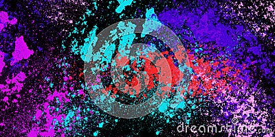 Bright colorful powder explosion. Pink blue abstract dust of paint on black background Stock Photo