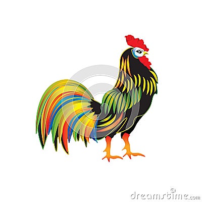 Bright colorful rooster isolated on white background abstract art modern vector Vector Illustration