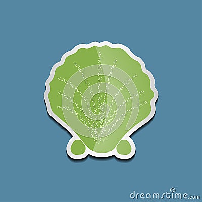 Bright colorful sticker with sea shell on a blue background. Vector illustration of ocean animals Vector Illustration