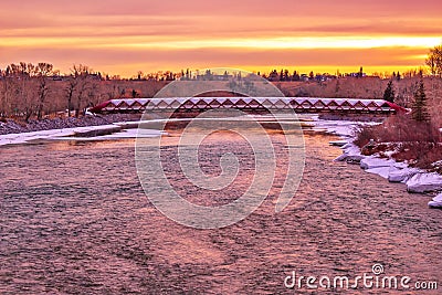 Bright Colorful Sunrise Sky Over The Peace Bridge Editorial Stock Photo