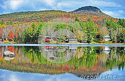 Bright Colorful VT Autumn reflection Owls Head in the background HDR Stock Photo