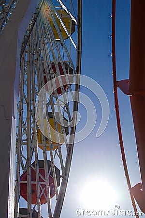 Bright colors of the ferris wheel at the Santa Monica Pier Editorial Stock Photo