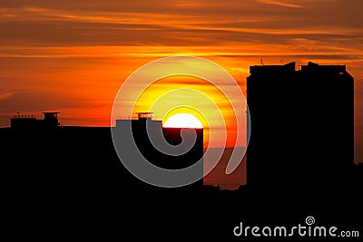 colorful morning dawn over the residential area of Moscow Stock Photo
