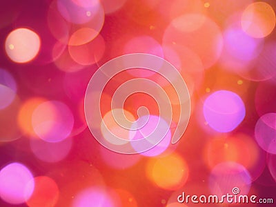 Bright coloured round blurred lights on a glowing warm red background Stock Photo