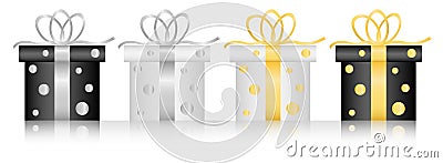 Bright colourful chistmas presents with silver and gold ribbon, vector illustration Vector Illustration