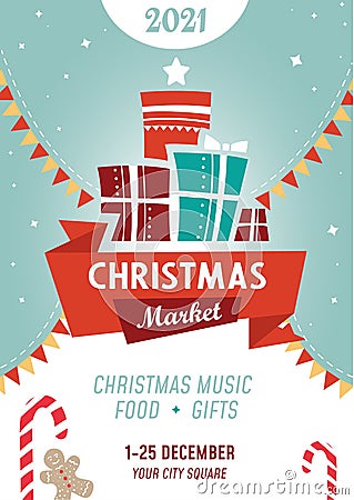 Bright colourful christmas market poster template Vector Illustration
