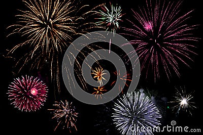 Bright and colourful fireworks Stock Photo