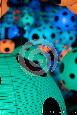 Colourful infinity mirror light installation by Japanese contemporary artist Yayoi Kusama. Photographed in Oslo, Norway. Editorial Stock Photo