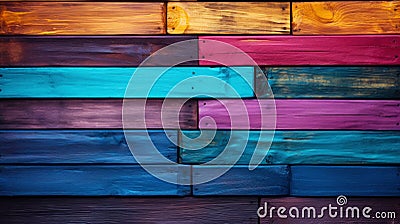 Bright colourful painted wooden texture background. Dark colour palette. Generative AI Stock Photo