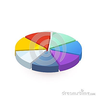 Bright colourful pie diagram divided in seven pieces on white Stock Photo