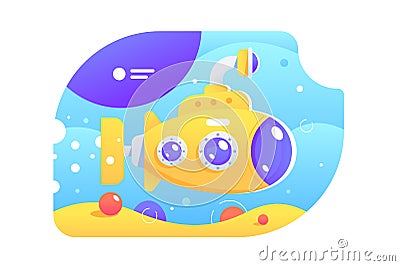 Bright colourful submarine Cartoon Illustration