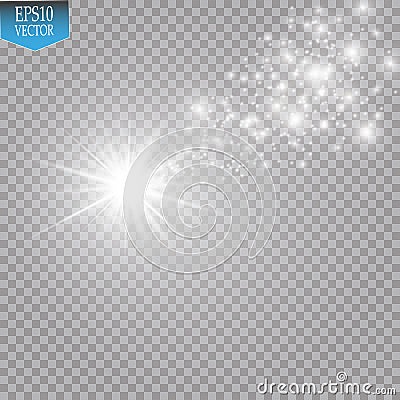 A bright comet with large dust. Falling Star. Glow light effect. Vector Illustration