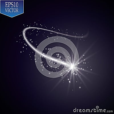 A bright comet with large dust. Falling Star. Glow light effect. Vector illustration Vector Illustration