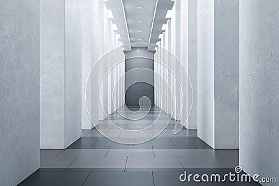 Bright concrete corridor interior with pillars and daylight. Stock Photo