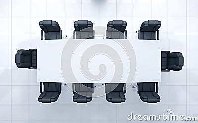 Bright conference room interior with table and chairs. Workplace and company concept. 3D Stock Photo