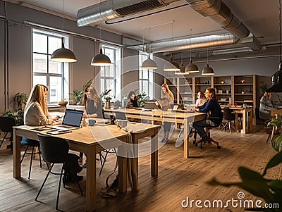 Coworkers collaborating in futuristic workspace Stock Photo