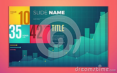 Bright contrast colors infographic set with progress chart, boxes, text and numbers. Vector Illustration