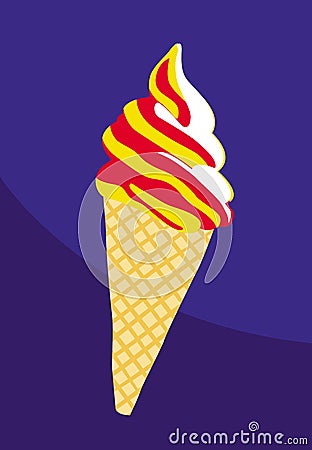 Bright coolness. Delicious ice cream. Graphic image of yellow and red ice cream. Vector Illustration