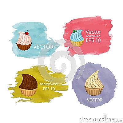 Bright cupcakes set eps10 vector illustration, 3D. sweets Cartoon Illustration