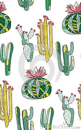 Bright cute beautiful abstract lovely mexican tropical floral herbal summer green set Vector Illustration