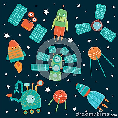 Vector set of space technics for children. Vector Illustration