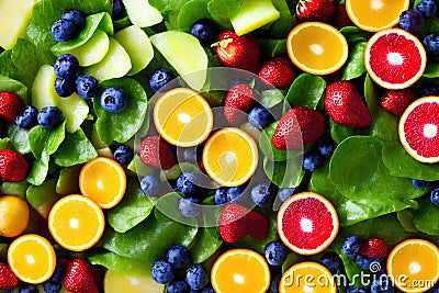 Bright 3D illustration. Salad from colorful berries and fruits, generated by artificial intelligence Cartoon Illustration