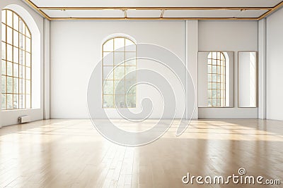 Bright dance hall with windows. Class with a bar for ballet lessons and choreography Stock Photo