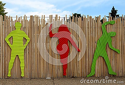Bright dancing silhouettes on the temporary fence near Next Gallery on Colfax Avenue in Denver Editorial Stock Photo