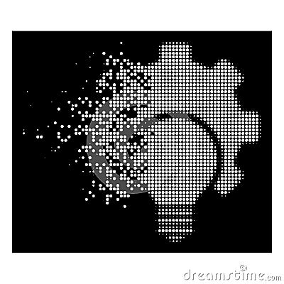 Bright Disintegrating Pixel Halftone Bulb Configuration Gear Icon Vector Illustration