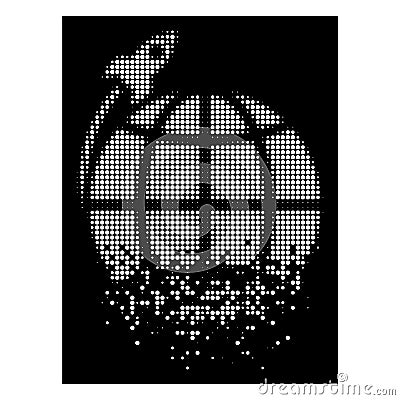 Bright Disintegrating Pixelated Halftone Planet Satellite Launch Icon Vector Illustration