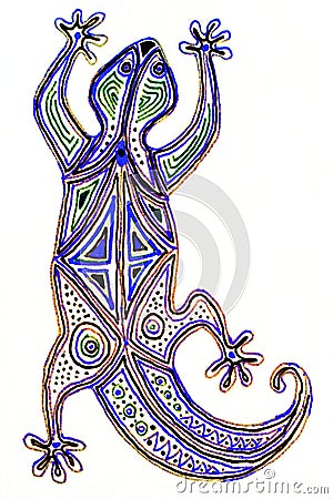 Hand drawn drawing of elaborate patterned gecko. Stock Photo