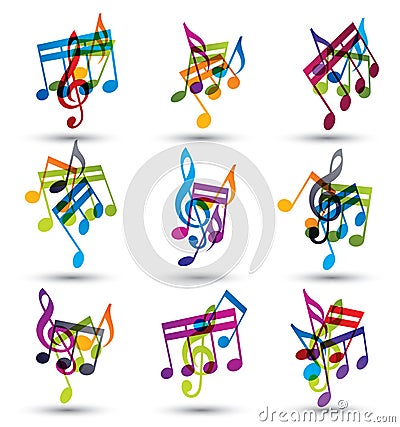 Bright expressive jolly musical notes and symbols on wh Vector Illustration