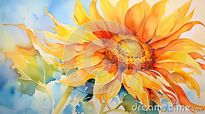 Bright Expressive Watercolor of a Cheerful Sunny Day AI Generated Cartoon Illustration