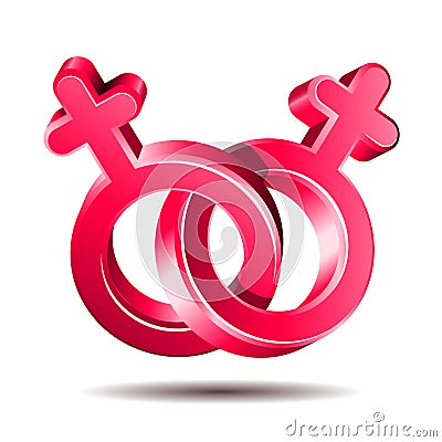 Bright female linked gender icons like symbol of homosexual women couple. Vector Illustration