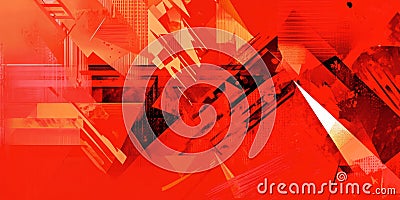 A bright, fiery red background with bold, sharp-edged geometric shapes and intricate patterns in Stock Photo