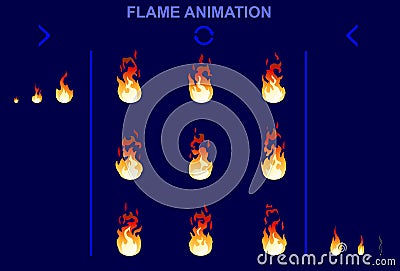 Bright Fire Flame Animation Set Vector Illustration