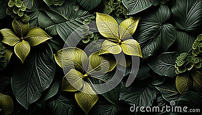 Bright floral pattern on dark backdrop, a modern nature design generated by AI Stock Photo