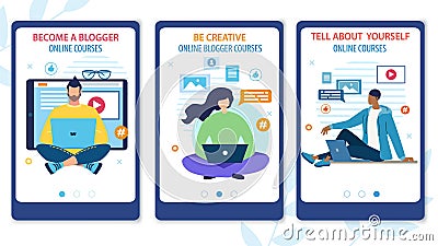 Bright Flyer Become a Blogger Online Courses. Vector Illustration