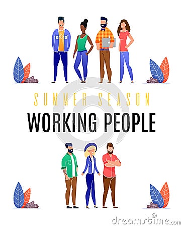 Bright Flyer Summer Season Working People Flat Stock Photo