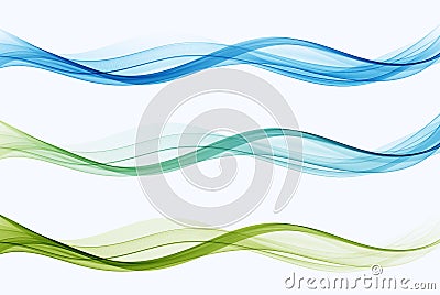 Bright fresh collection of soft blue-green waves. Abstract smooth soft dividing lines, trendy headers or footers Stock Photo